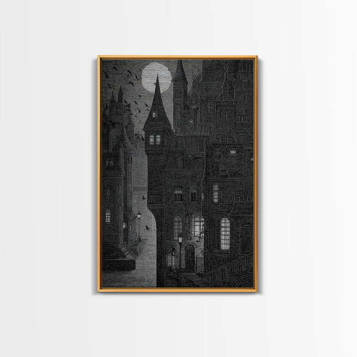 The Town Where Shadows Live, Victorian Macabre Art, Vertical Wall Art, Dark Fantasy Wall Art, Canvas Print, Halloween Wall Art
