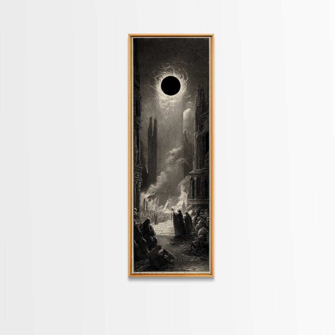 The Eclipse Summoning, Gothic Engraving Art, Tall Narrow Wall Art, Gothic Horror Wall Art, Framed Canvas Print, Halloween Wall Art