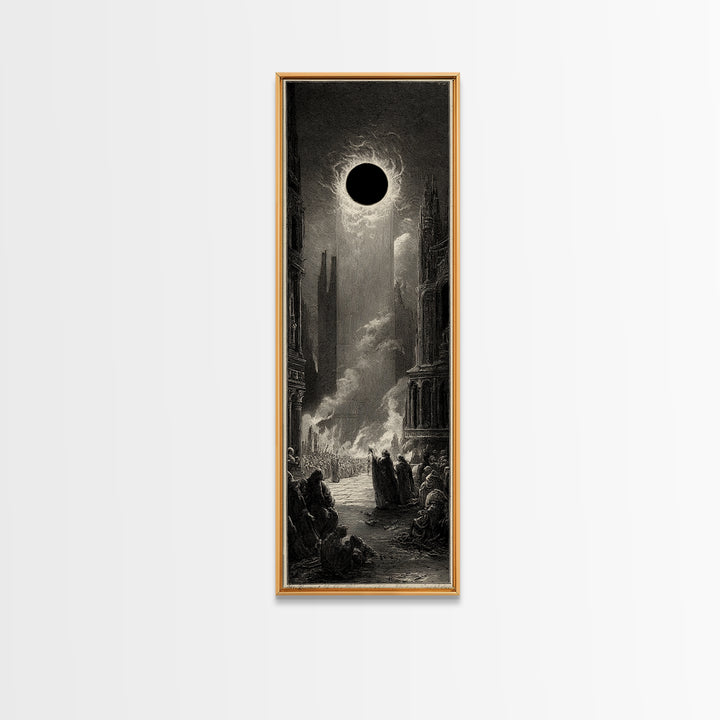 The Eclipse Summoning, Gothic Engraving Art, Tall Narrow Wall Art, Gothic Horror Wall Art, Framed Canvas Print, Halloween Wall Art
