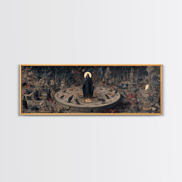 The Eclipse Summoning, Medieval Grotesque Art, Extra Wide Wall Art, Macabre Wall Art, Canvas Print, Halloween Wall Art
