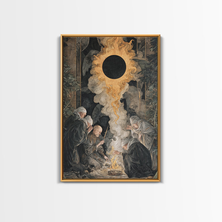 The Eclipse Summoning, Dark Renaissance Art, Vertical Wall Art, Gothic Horror Wall Art, Canvas Print, Halloween Wall Art
