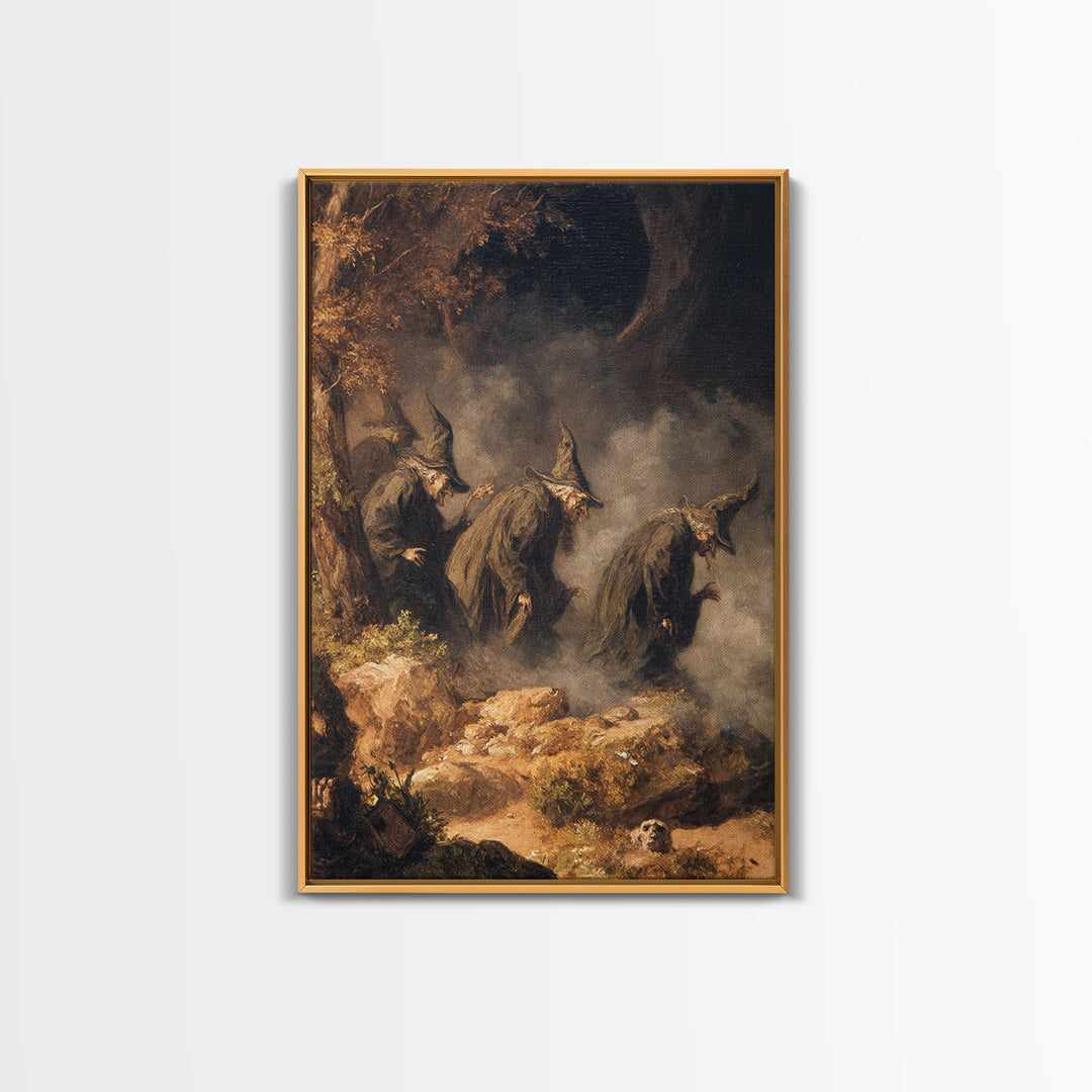 The Eclipse Summoning, Baroque Witchcraft Art, Vertical Wall Art, Dark Fantasy Wall Art, Framed Canvas Print, Halloween Wall Art
