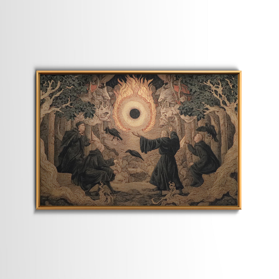 The Eclipse Summoning, Visionary Gothic Art, Landscape Wall Art, Dark Fantasy Wall Art, Framed Canvas Print, Halloween Wall Art