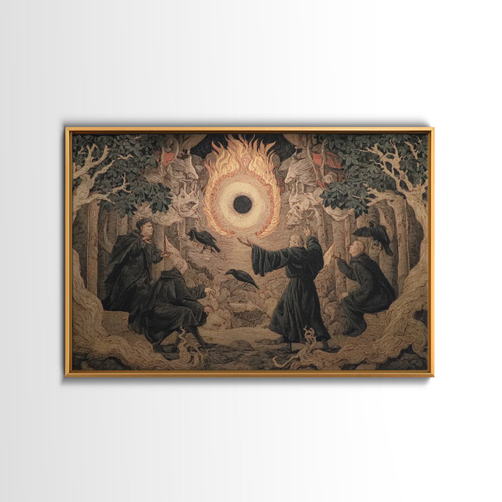 The Eclipse Summoning, Visionary Gothic Art, Landscape Wall Art, Dark Fantasy Wall Art, Framed Canvas Print, Halloween Wall Art