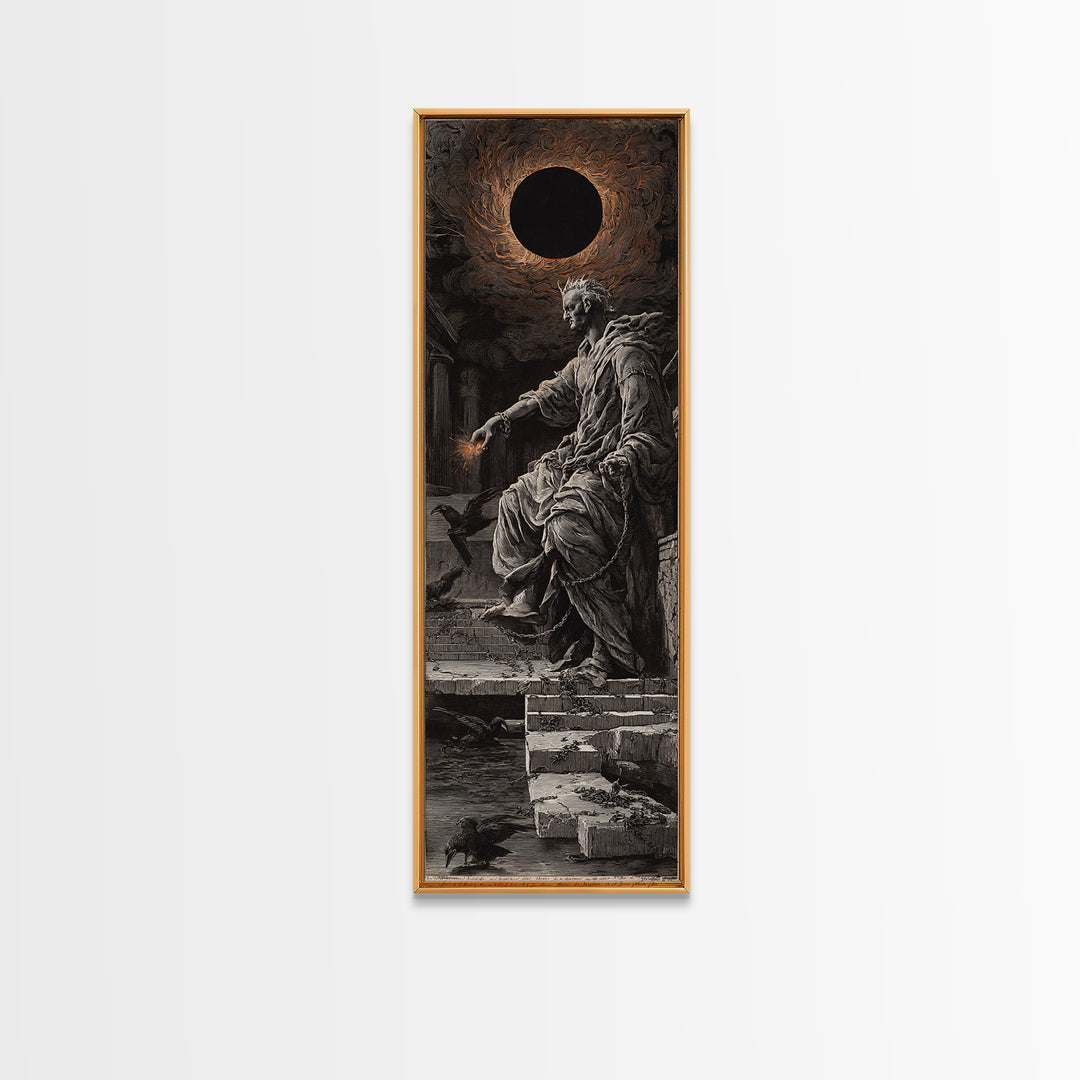 The Eclipse Summoning, Architectural Etching Art, Tall Narrow Wall Art, Dark Halloween Decor, Canvas Print, Halloween Wall Art