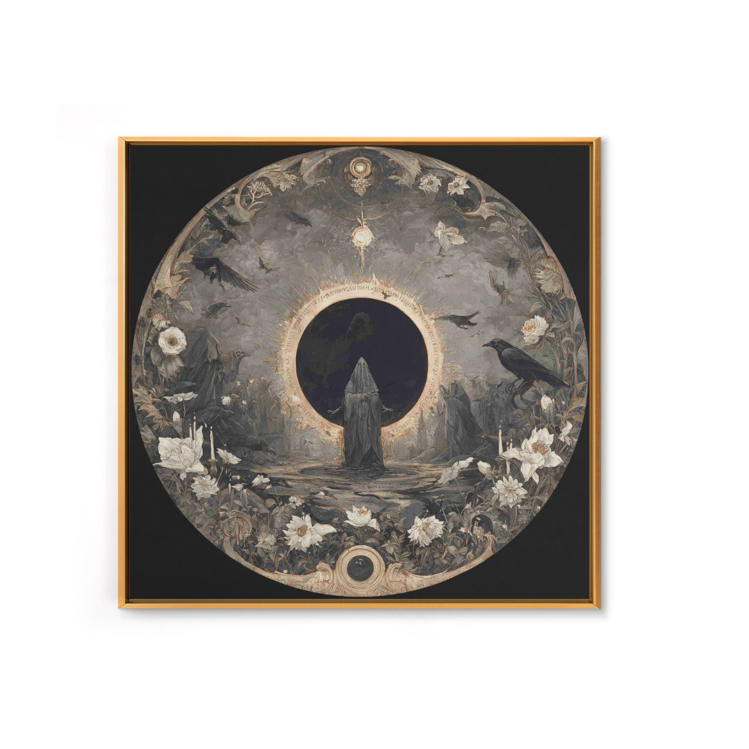 The Eclipse Summoning, Symbolist Dream Art, Square Wall Art, Dark Halloween Decor, Canvas Print, Halloween Wall Art