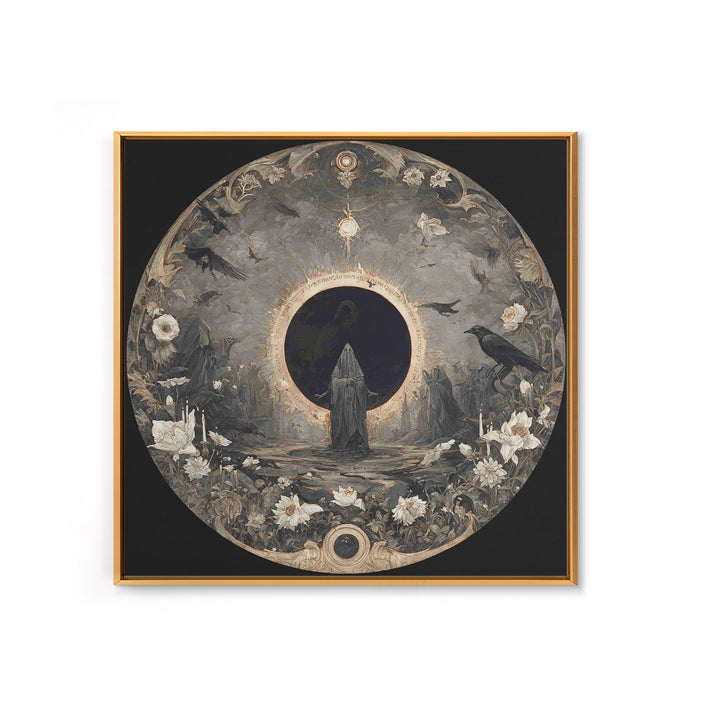 The Eclipse Summoning, Symbolist Dream Art, Square Wall Art, Dark Halloween Decor, Canvas Print, Halloween Wall Art