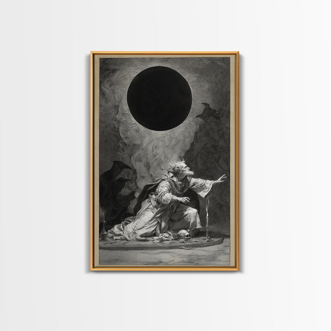 The Eclipse Summoning, Decadent Gothic Art, Vertical Wall Art, Dark Halloween Decor, Canvas Print, Halloween Wall Art