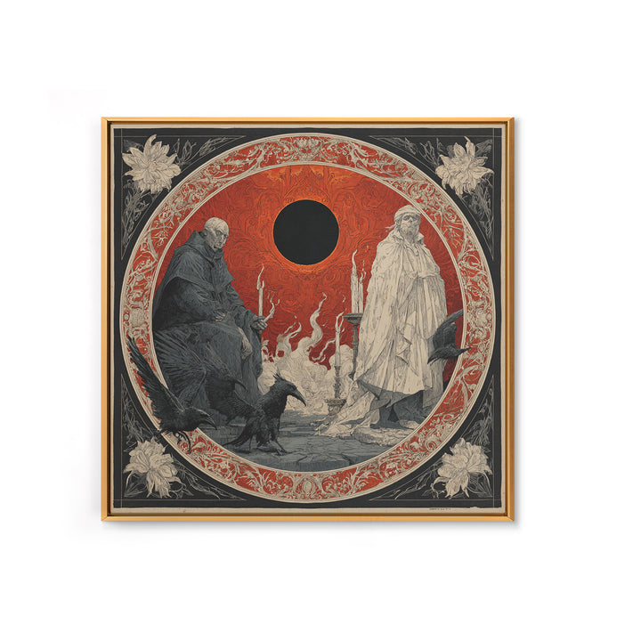 The Eclipse Summoning, Symbolist Etching Art, Square Wall Art, Macabre Wall Art, Framed Canvas Print, Halloween Wall Art, Horror Wall Art