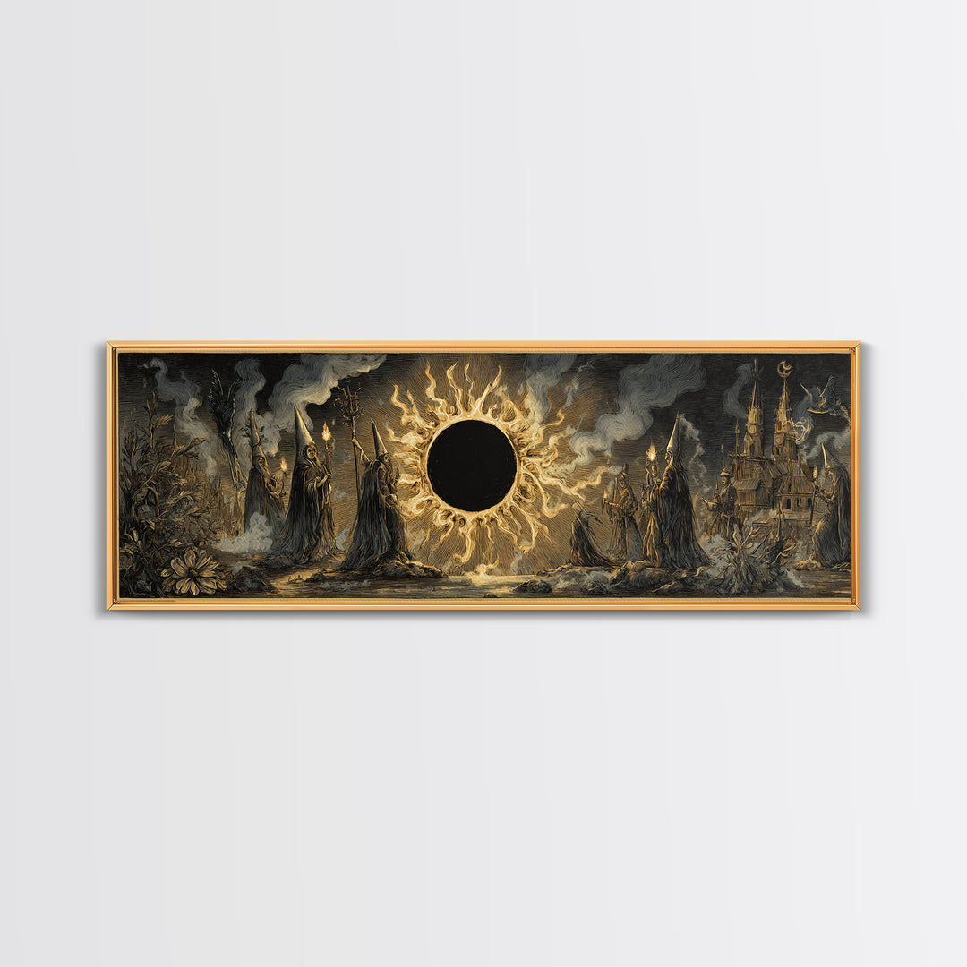 The Eclipse Summoning, Expressionist Nightmare Art, Extra Wide Wall Art, Macabre Wall Art, Framed Canvas Print, Halloween Wall Art