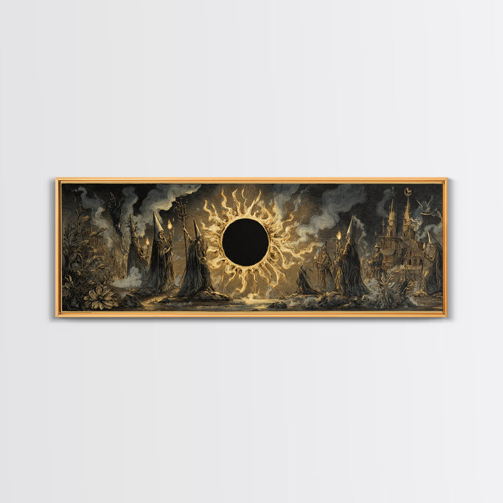 The Eclipse Summoning, Expressionist Nightmare Art, Extra Wide Wall Art, Macabre Wall Art, Framed Canvas Print, Halloween Wall Art