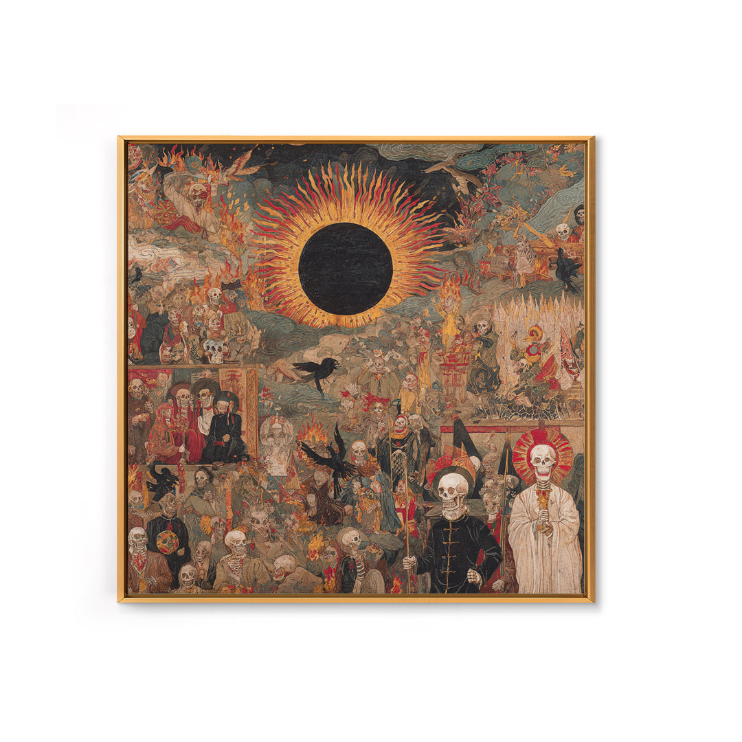 The Eclipse Summoning, Grotesque Carnival Art, Square Wall Art, Dark Halloween Decor, Framed Canvas Print, Halloween Wall Art