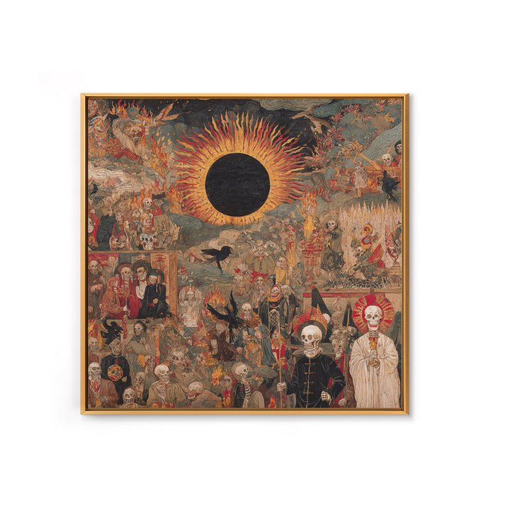 The Eclipse Summoning, Grotesque Carnival Art, Square Wall Art, Dark Halloween Decor, Framed Canvas Print, Halloween Wall Art