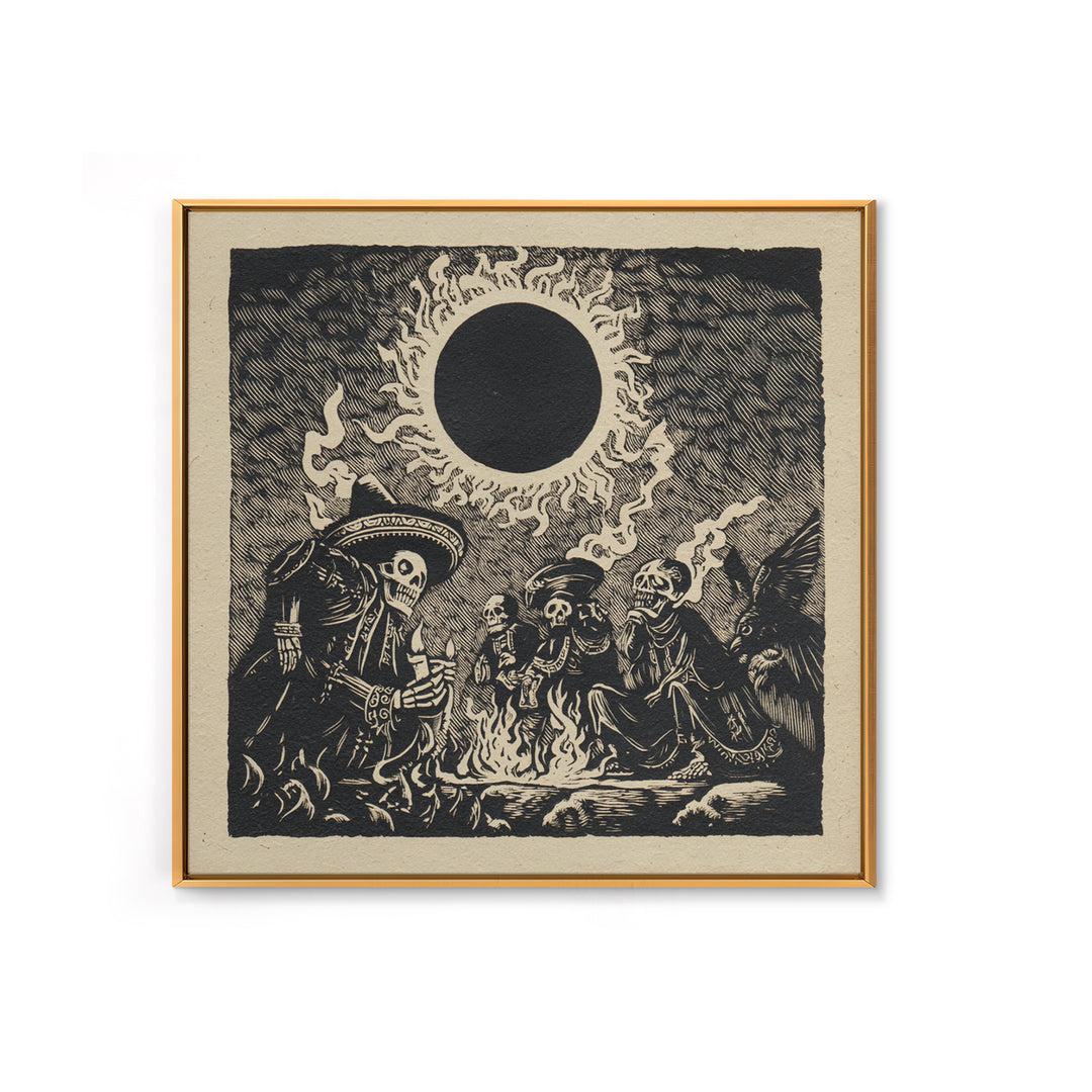 The Eclipse Summoning, Macabre Folk Print Art, Square Wall Art, Dark Fantasy Wall Art, Framed Canvas Print, Halloween Wall Art