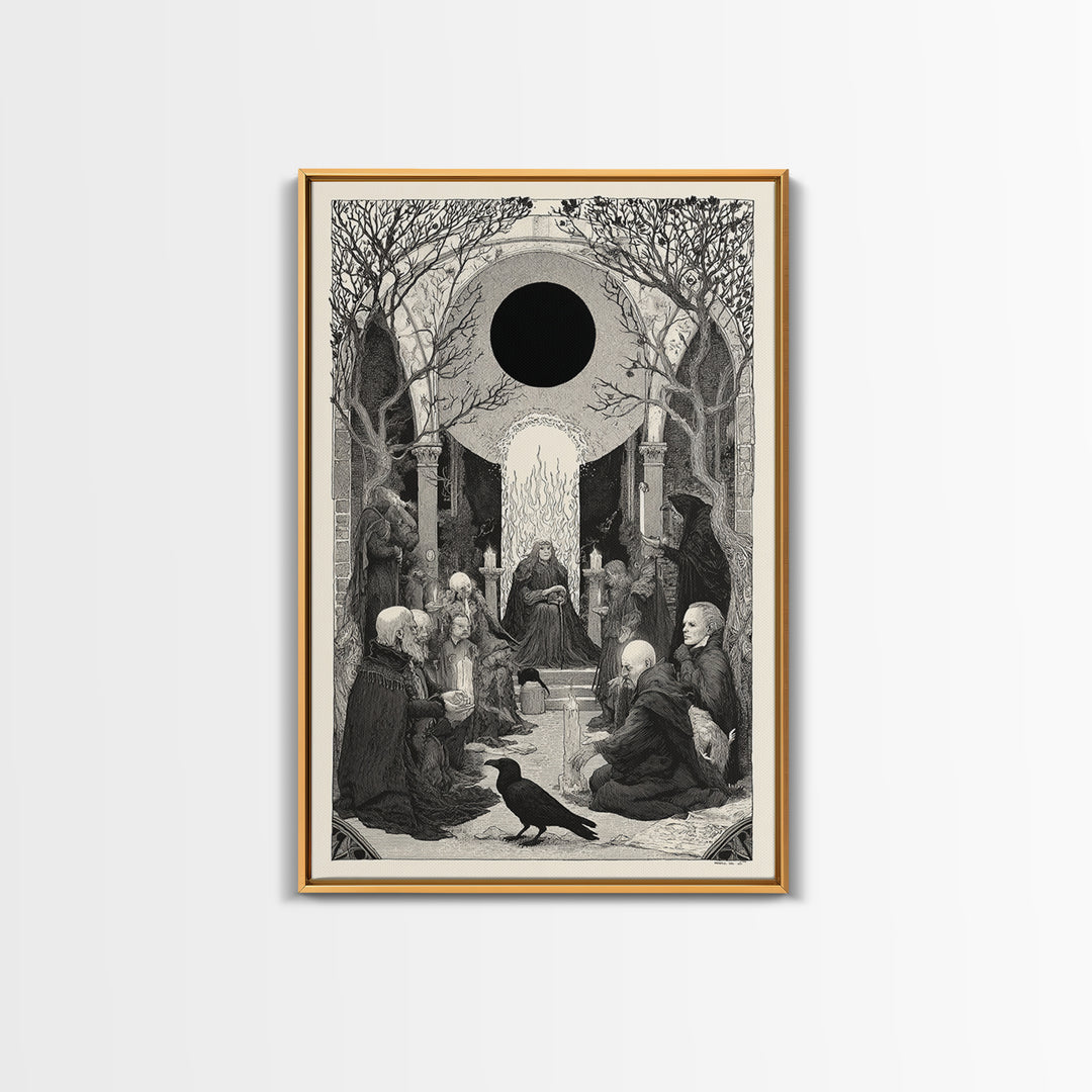 The Eclipse Summoning, Victorian Macabre Art, Vertical Wall Art, Gothic Horror Wall Art, Canvas Print, Halloween Wall Art