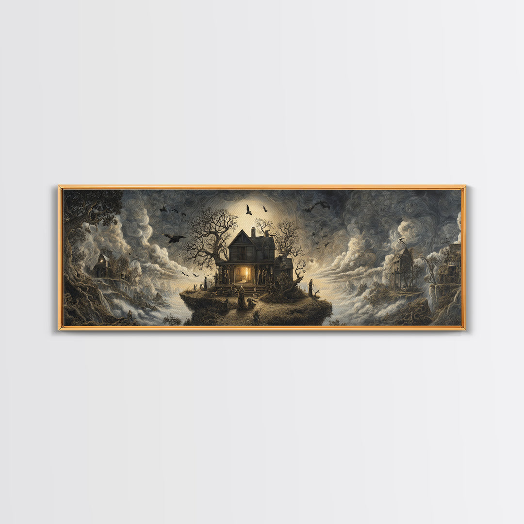 The Last House At The World'S Edge, Baroque Witchcraft Art, Extra Wide Wall Art, Dark Halloween Decor, Canvas Print, Halloween Wall Art