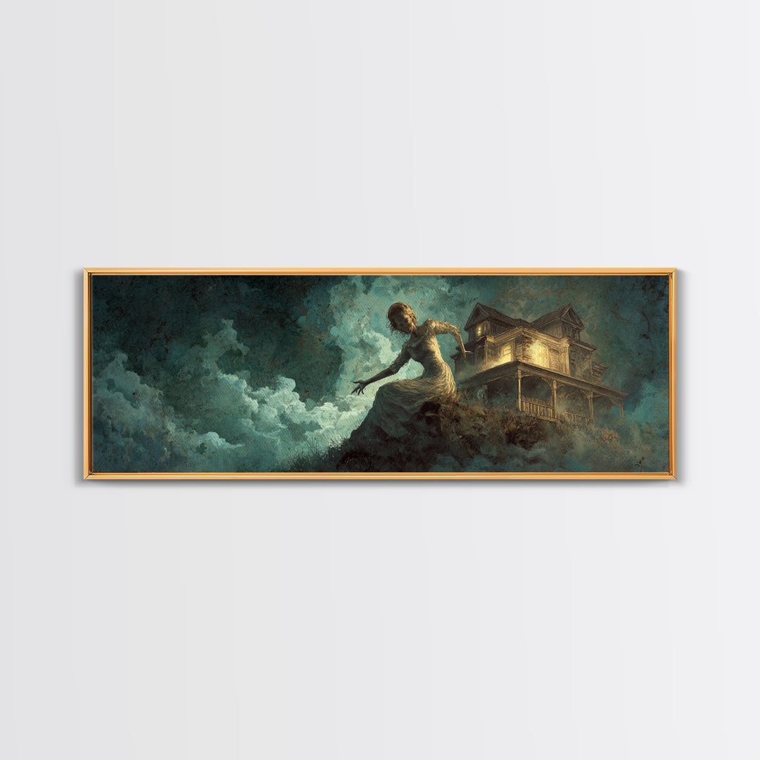 The Last House At The World'S Edge, Visionary Gothic Art, Extra Wide Wall Art, Macabre Wall Art, Canvas Print, Halloween Wall Art
