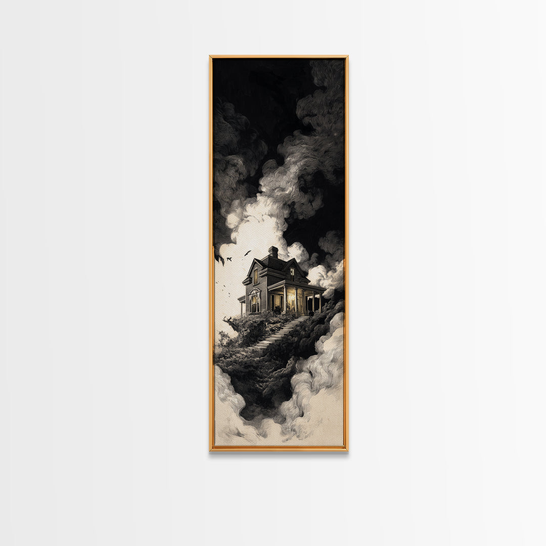 The Last House At The World'S Edge, Architectural Etching Art, Tall Narrow Wall Art, Gothic Horror Wall Art