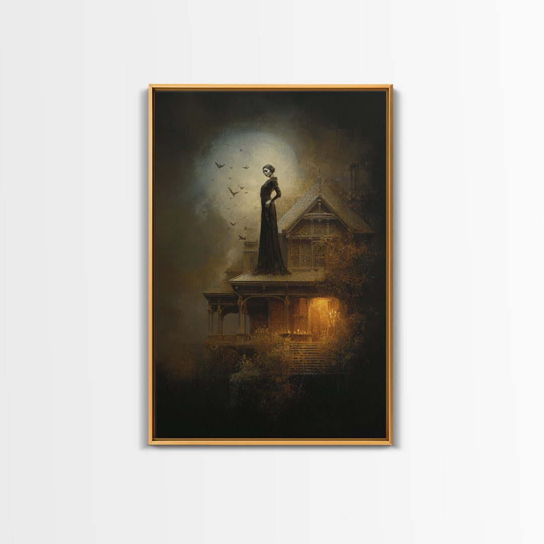 The Last House At The World'S Edge, Ornate Symbolist Art, Vertical Wall Art, Macabre Wall Art, Canvas Print, Halloween Wall Art