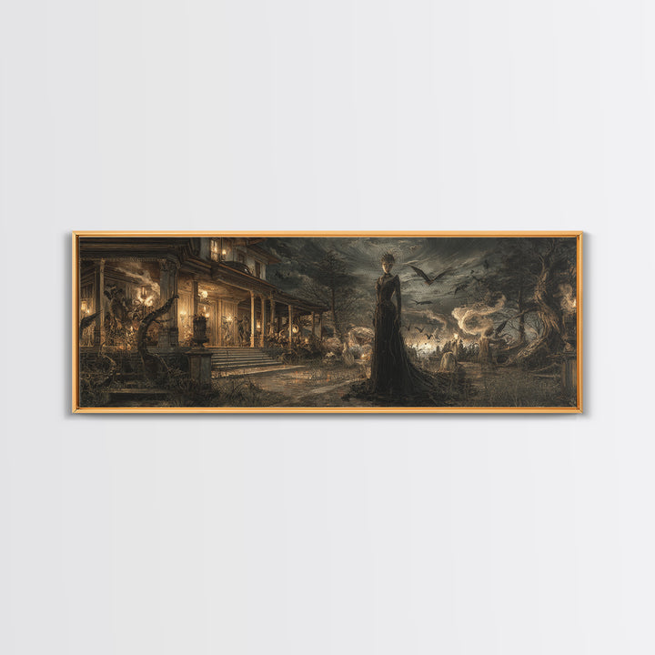 The Last House At The World'S Edge, Dark Symbolist Art, Extra Wide Wall Art, Dark Halloween Decor, Framed Canvas Print