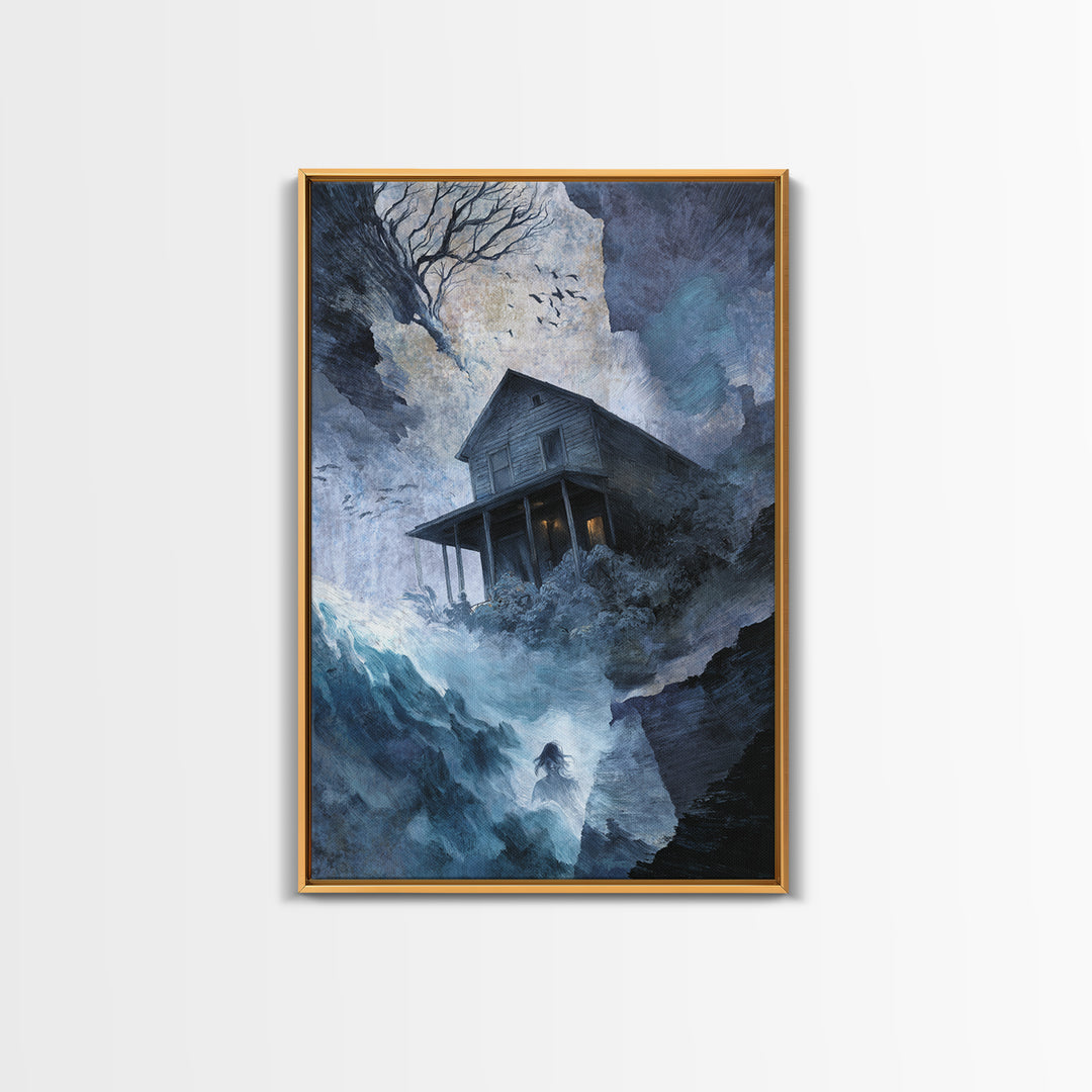 The Last House At The World'S Edge, Expressionist Gothic Art, Vertical Wall Art, Gothic Horror Wall Art, Framed Canvas Print