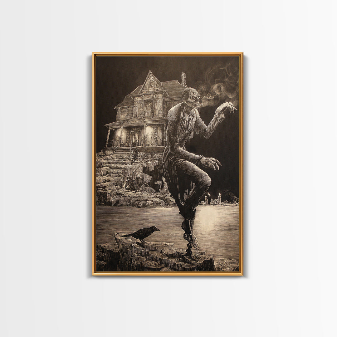 The Last House At The World'S Edge, Victorian Macabre Art, Vertical Wall Art, Dark Halloween Decor, Framed Canvas Print, Horror Wall Art