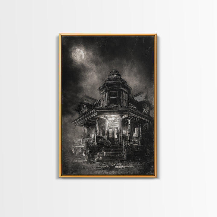 The Last House At The World'S Edge, Biomechanical Horror Art, Vertical Wall Art, Dark Halloween Decor, Canvas Print, Halloween Wall Art