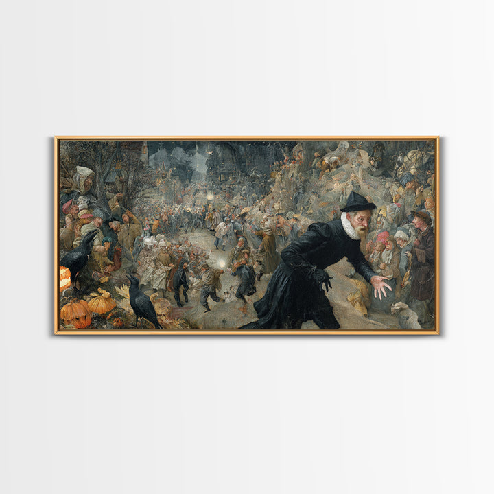 Halloween On Another Planet, Northern Renaissance Horror, Wide Panoramic Art, Gothic Horror Wall Art, Framed Canvas Print