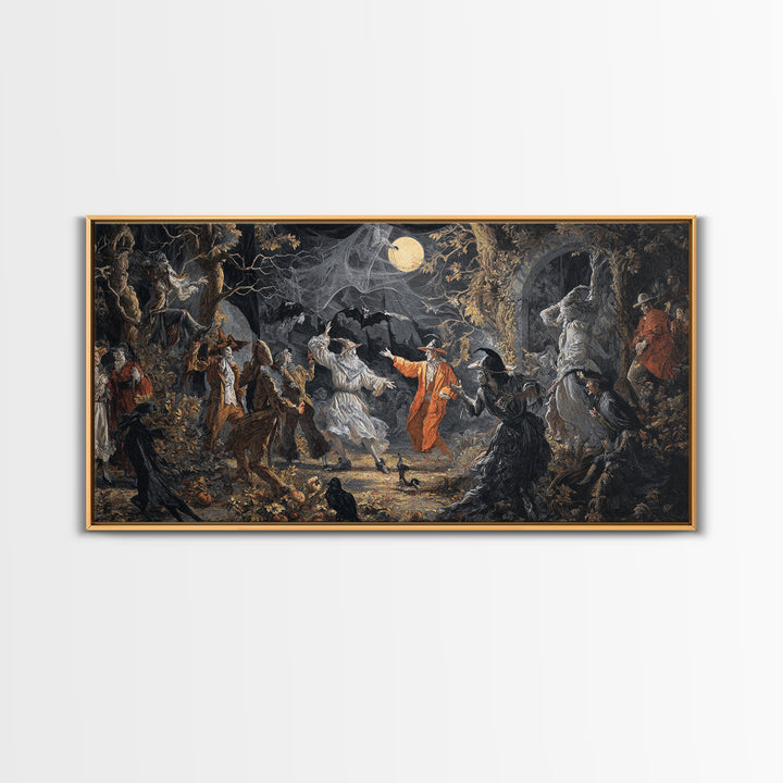 Halloween On Another Planet, Dark Romantic Horror Art, Wide Panoramic Art, Dark Halloween Decor, Framed Canvas Print, Halloween Wall Art