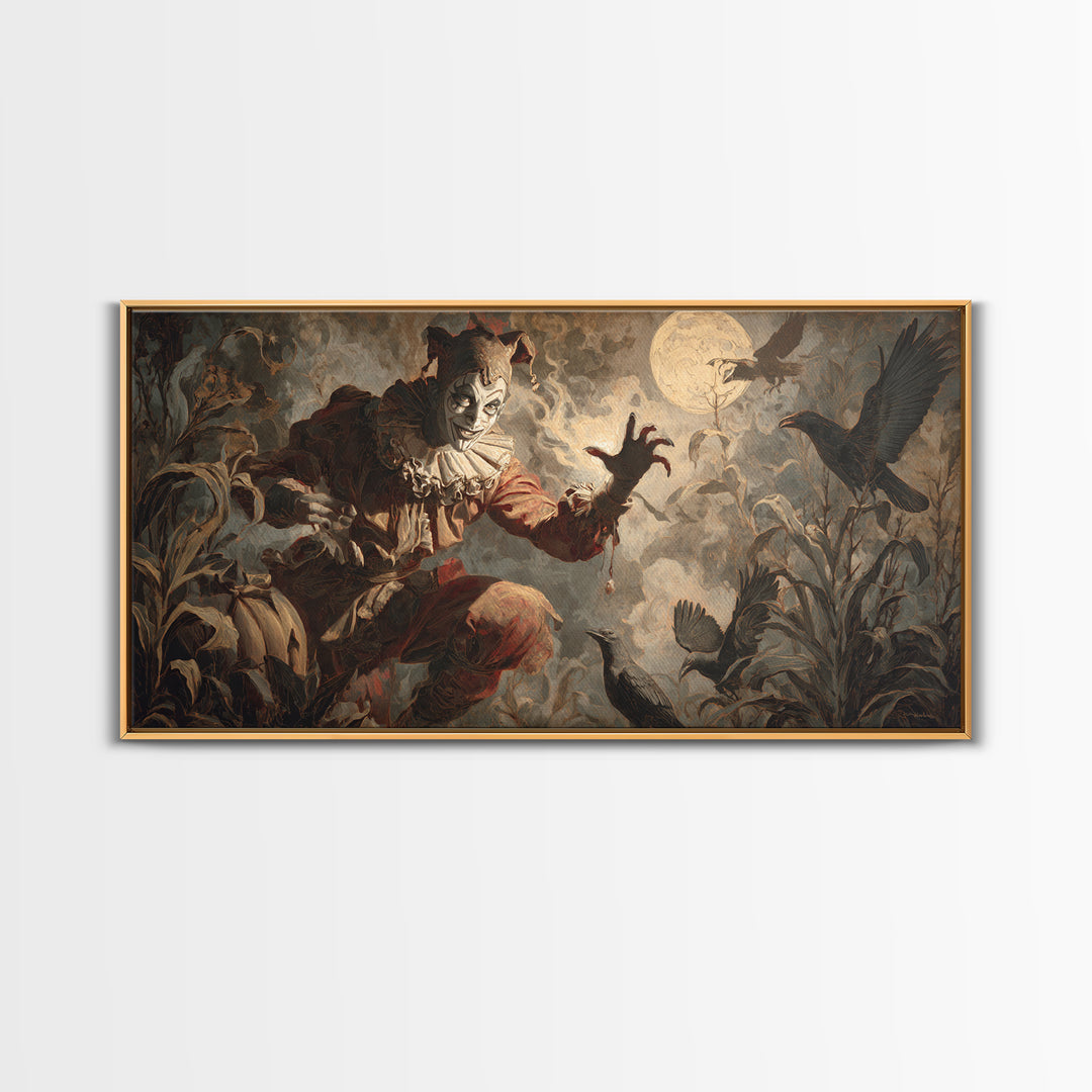 Halloween On Another Planet, Gothic Nightmare Art, Wide Panoramic Art, Macabre Wall Art, Framed Canvas Print, Halloween Wall Art