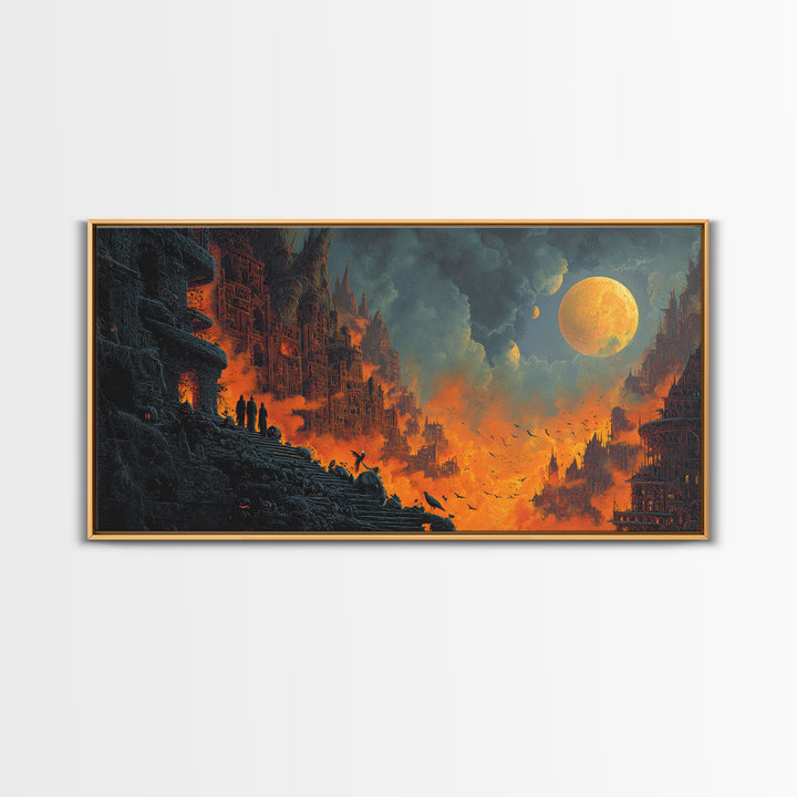 Halloween On Another Planet, Apocalyptic Romantic Art, Wide Panoramic Art, Gothic Horror Wall Art, Canvas Print, Halloween Wall Art