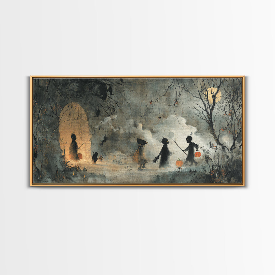 Halloween On Another Planet, Symbolist Dream Art, Wide Panoramic Art, Macabre Wall Art, Canvas Print, Halloween Wall Art