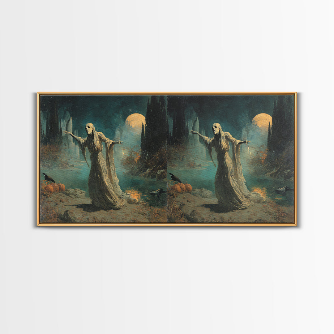 Halloween On Another Planet, Symbolist Gothic Landscape, Wide Panoramic Art, Dark Fantasy Wall Art, Canvas Print, Halloween Wall Art