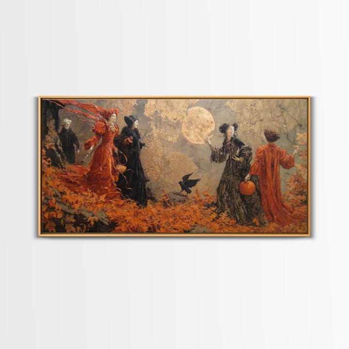 Halloween On Another Planet, Ornate Symbolist Art, Wide Panoramic Art, Macabre Wall Art, Framed Canvas Print, Halloween Wall Art