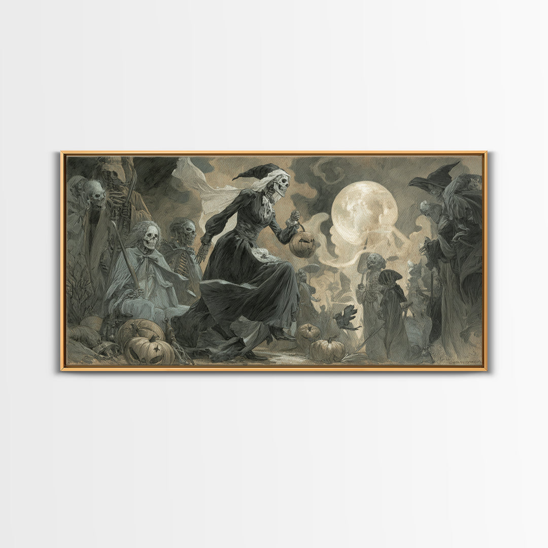 Halloween On Another Planet, Decadent Gothic Art, Wide Panoramic Art, Macabre Wall Art, Framed Canvas Print, Halloween Wall Art