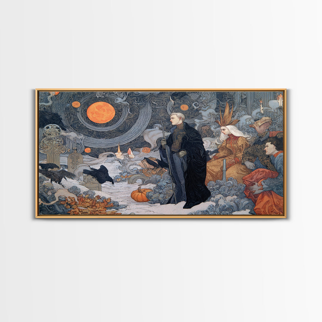 Halloween On Another Planet, Symbolist Death Art, Landscape Wall Art, Dark Fantasy Wall Art, Framed Canvas Print, Halloween Wall Art