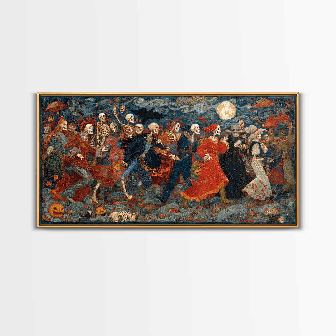 Halloween On Another Planet, Grotesque Carnival Art, Wide Panoramic Art, Dark Halloween Decor, Framed Canvas Print, Halloween Wall Art