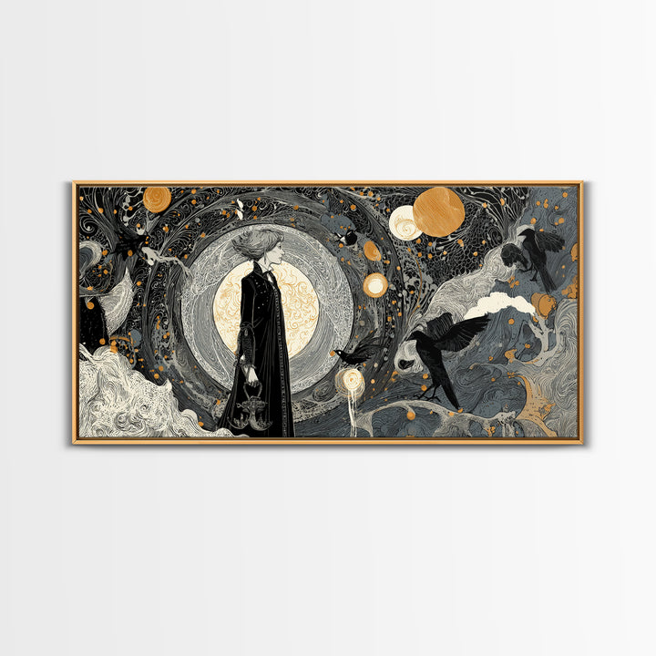 Halloween On Another Planet, Decadent Line Art, Wide Panoramic Art, Gothic Horror Wall Art, Canvas Print, Halloween Wall Art