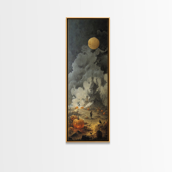 Halloween On Another Planet, Surreal Apocalyptic Art, Tall Narrow Wall Art, Dark Halloween Decor, Framed Canvas Print