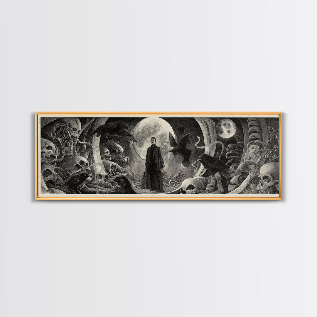 Halloween On Another Planet, Biomechanical Horror Art, Extra Wide Wall Art, Gothic Horror Wall Art, Canvas Print, Halloween Wall Art