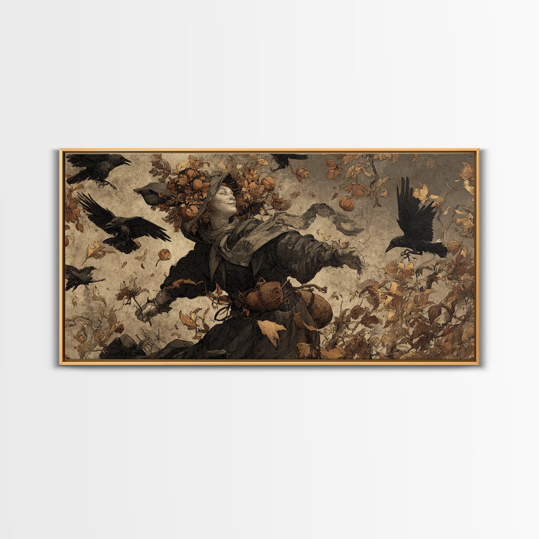 The Personification Of October, Northern Renaissance Horror, Wide Panoramic Art, Macabre Wall Art, Framed Canvas Print