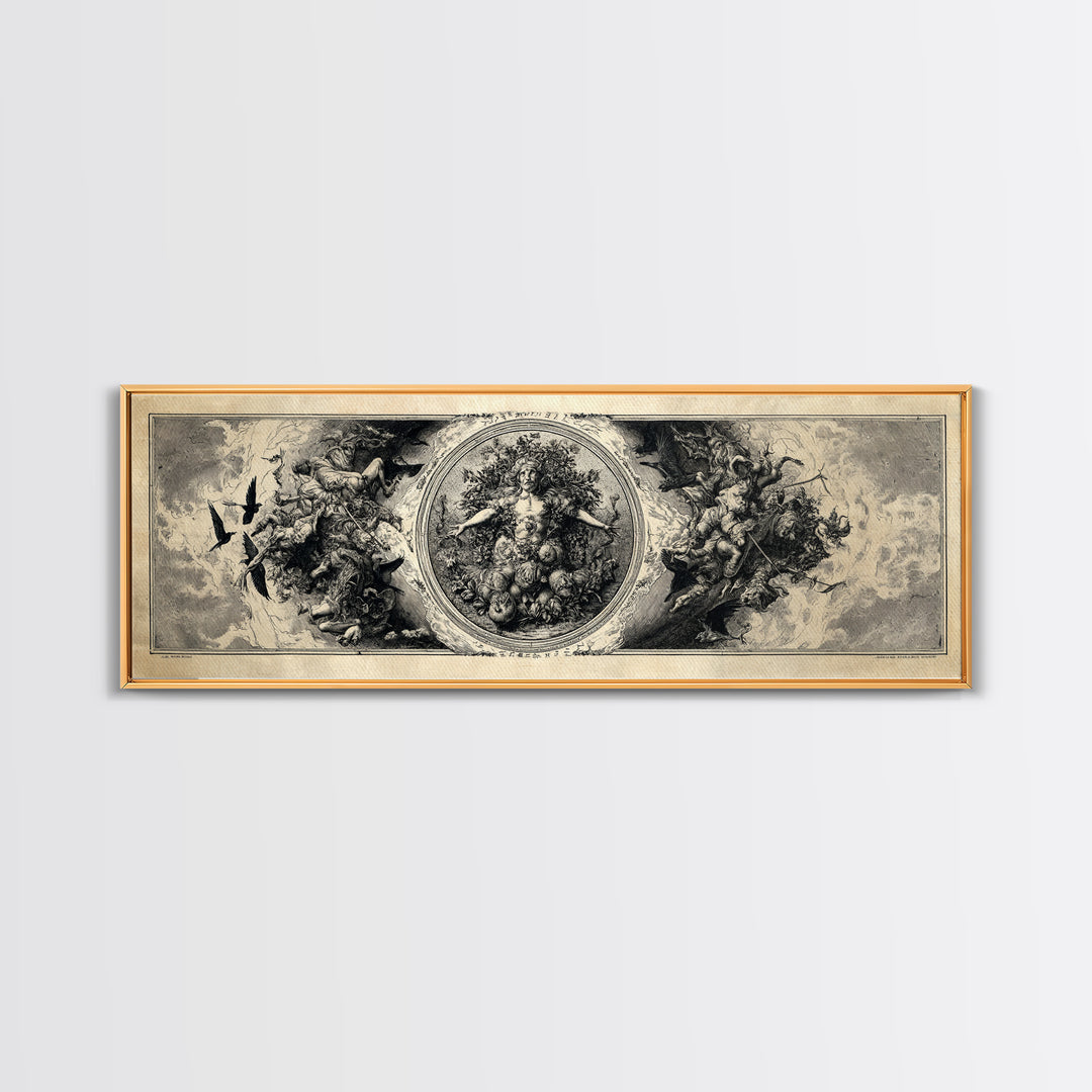 The Personification Of October, Renaissance Engraving Art, Extra Wide Wall Art, Macabre Wall Art, Canvas Print, Halloween Wall Art