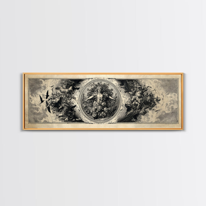 The Personification Of October, Renaissance Engraving Art, Extra Wide Wall Art, Macabre Wall Art, Canvas Print, Halloween Wall Art