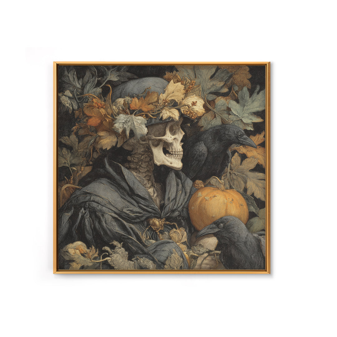 The Personification Of October, Danse Macabre Art, Square Wall Art, Dark Halloween Decor, Framed Canvas Print