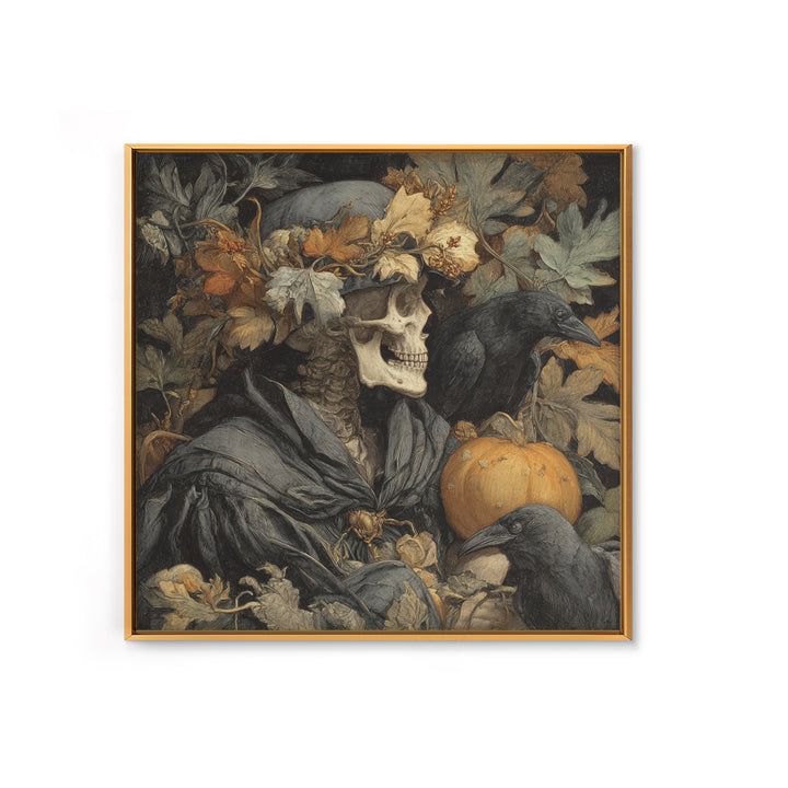 The Personification Of October, Danse Macabre Art, Square Wall Art, Dark Halloween Decor, Framed Canvas Print