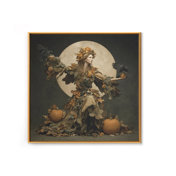 The Personification Of October, Symbolist Dream Art, Square Wall Art, Macabre Wall Art, Framed Canvas Print, Halloween Wall Art