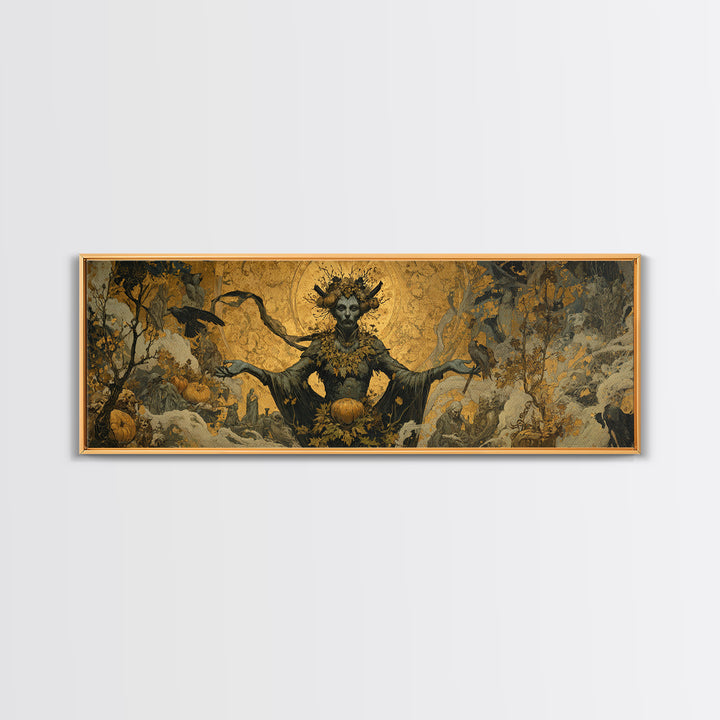 The Personification Of October, Ornate Symbolist Art, Extra Wide Wall Art, Dark Halloween Decor, Canvas Print, Halloween Wall Art