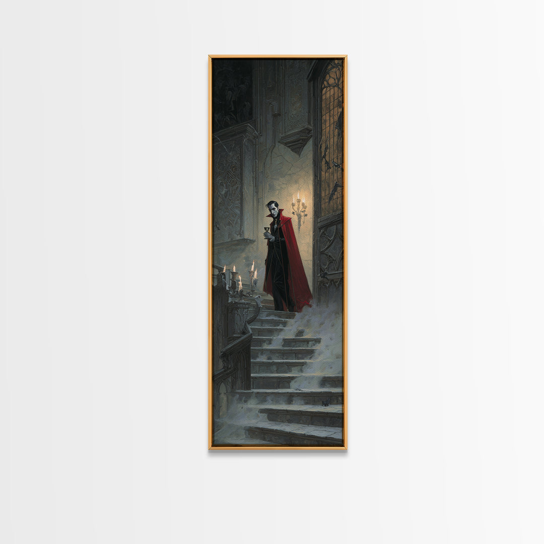 The Crimson Count Of Hollow Keep, Gothic Engraving Art, Tall Narrow Wall Art, Gothic Horror Wall Art, Framed Canvas Print