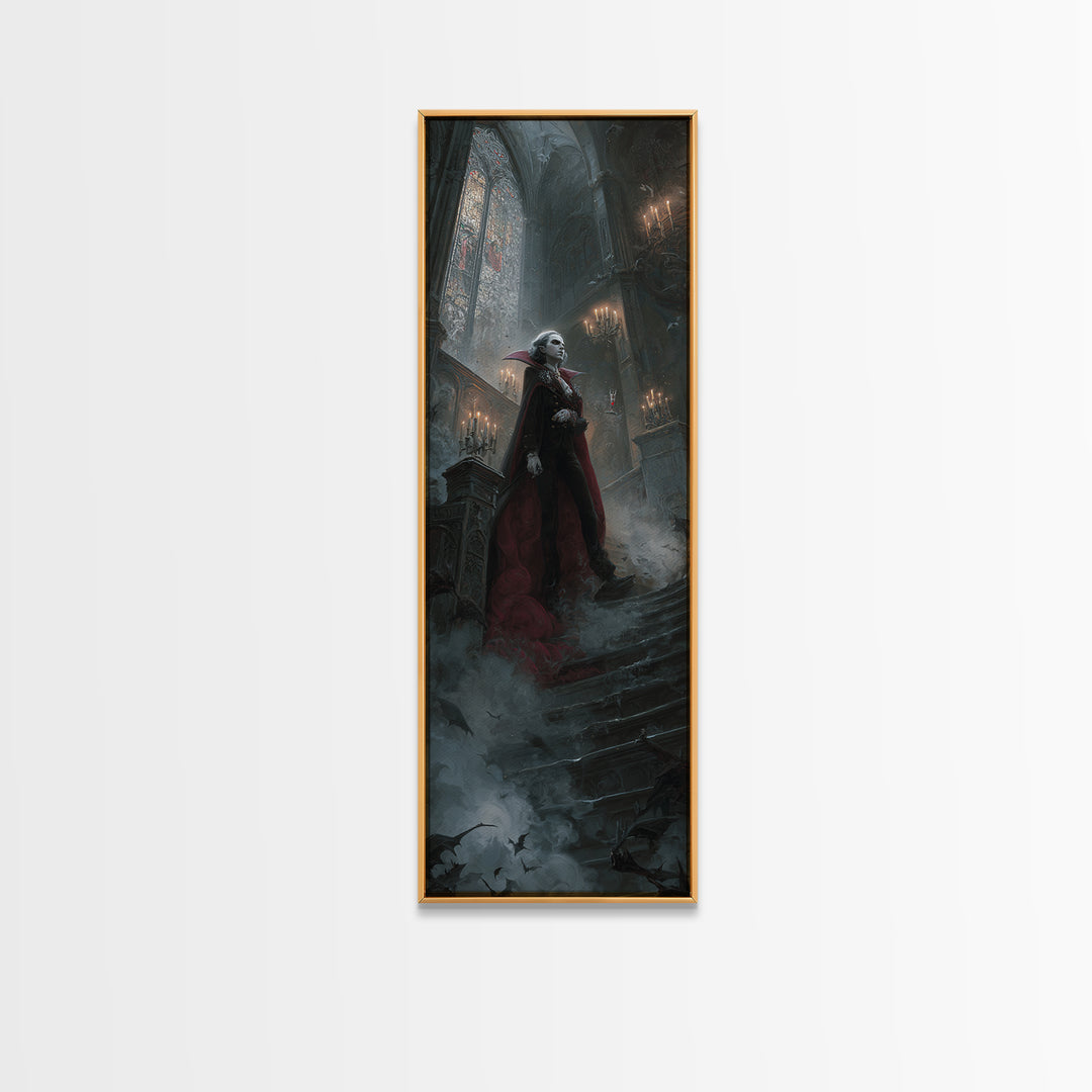 The Crimson Count Of Hollow Keep, Stained Glass Gothic Art, Tall Narrow Wall Art, Dark Fantasy Wall Art, Canvas Print, Halloween Wall Art