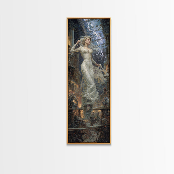 The Stitched Bride Of Thunder Hall, Gothic Engraving Art, Tall Narrow Wall Art, Dark Fantasy Wall Art, Canvas Print, Halloween Wall Art